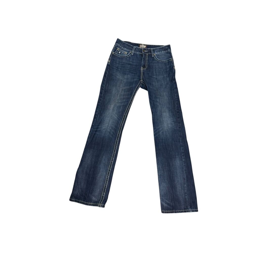 Cowboy Up Men’s Bootcut Jeans 32x36 Dark Wash Western Denim Distressed Hem
